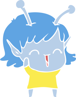 Bir insan tarafından çizilmiş düz renkli uzaylı kız çizgi filmi.