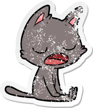 Bir insan tarafından çizilmiş konuşan kedi karikatürünün sıkıntılı çıkartması.