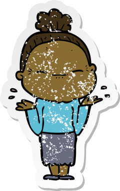 Bir insan tarafından çizilmiş barışçıl yaşlı bir kadının sıkıntılı çıkartması.