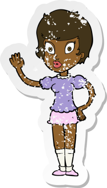 Bir insan tarafından çizilmiş güzel bir kız çizgi filmin gerilmiş çıkartması.