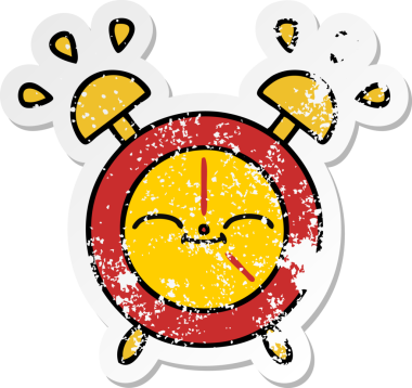 Bir insan tarafından çizilmiş sevimli bir çizgi film çalar saatinin sıkıntılı çıkartması.