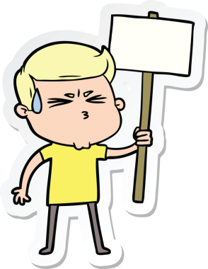 Bir insan tarafından çizilmiş terleyen bir karikatür adamın çıkartması.