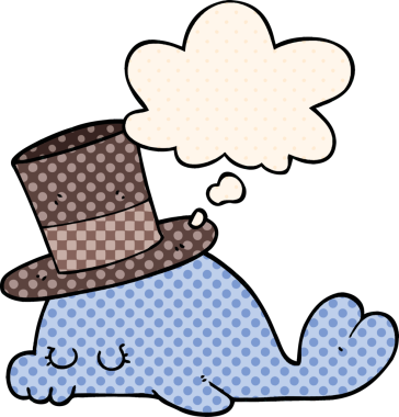 Çizgi roman tarzında bir insan tarafından çizilmiş düşünce baloncuğu olan sevimli çizgi film yunusu.