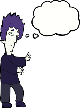 Bir insan tarafından çizilmiş düşünce baloncuğu olan bir vampir.