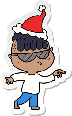 Bir insan tarafından çizilmiş Noel Baba şapkası takan güneş gözlüklü bir çocuğun el yazısı.