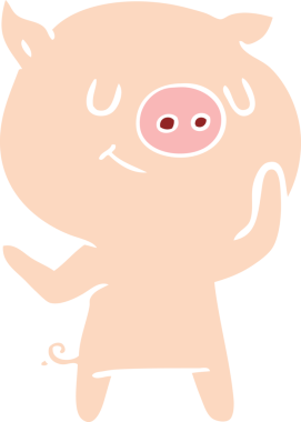 Bir insan tarafından çizilmiş mutlu düz renkli çizgi film domuzu