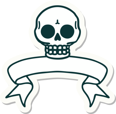 Bir insan tarafından çizilmiş kafatasının pankartıyla dövme stili etiketi