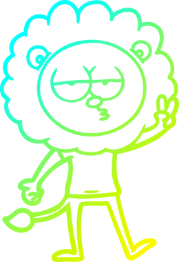 Bir çizgi filmin soğuk gradyan çizimi bir insan tarafından çizilen sıkılmış aslan çizimi.