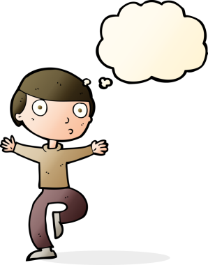 Bir insan tarafından çizilmiş düşünce baloncuğu ile ürkmüş bir adam.