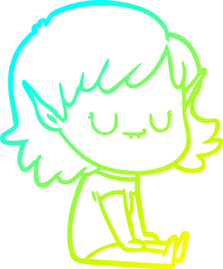 Bir insan tarafından çizilmiş mutlu bir elf kızı çizimi.