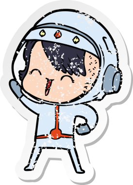 Bir insan tarafından çizilmiş mutlu bir uzay kızının sıkıntılı çıkartması.