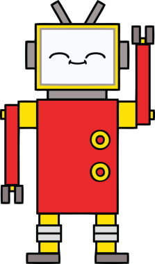 Bir insan tarafından çizilmiş sevimli bir robot karikatürü.