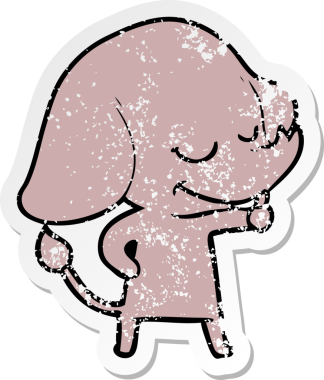 Bir insan tarafından çizilmiş gülümseyen bir filin sıkıntılı çıkartması.