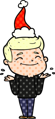 Bir insan tarafından çizilmiş Noel Baba şapkası takan bir adamın çizdiği çizgi roman çizimi.