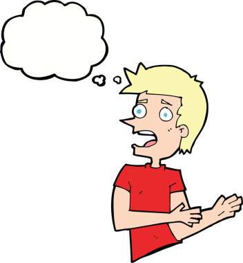 Bir insan tarafından çizilmiş düşünce baloncuğu olan stresli bir adam.