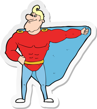 Bir insan tarafından çizilmiş komik bir süper kahramanın çıkartması.