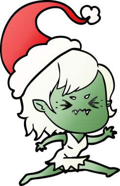 Bir insan tarafından çizilmiş Noel Baba şapkası takan vampir bir kızın gradyan çizimi.