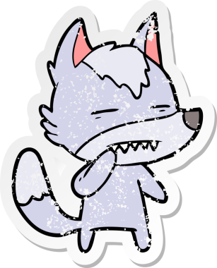 Bir insan tarafından çizilmiş dişleri olan güvenilmez bir kurdun sıkıntılı çıkartması.