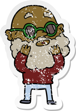 Bir insan tarafından çizilmiş sakallı ve güneş gözlüklü karikatür çıkartması.