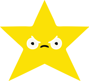 Bir insan tarafından çizilmiş altın yıldızın düz renkli retro karikatürü