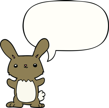 Bir insan tarafından çizilmiş konuşma balonlu şirin çizgi film tavşanı.