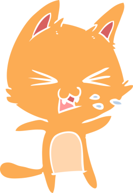 Bir insan tarafından çizilmiş düz renkli çizgi film kedisi.