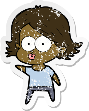 Bir insan tarafından çizilmiş karikatür kızının sıkıntılı çıkartması.