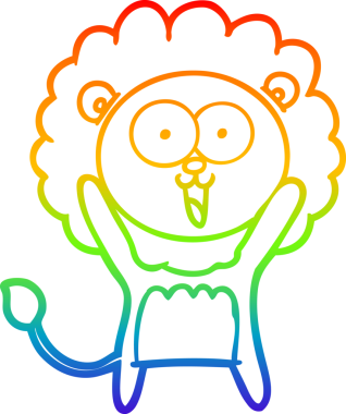 gökkuşağı gradyanı çizimi bir insan tarafından çizilmiş mutlu bir karikatür aslanı