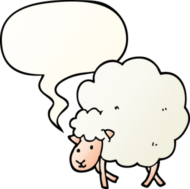 Bir insan tarafından çizilmiş, konuşma baloncuklu çizgi film koyunu.