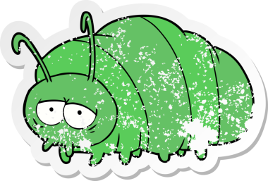 Bir insan tarafından çizilmiş bir karikatür böceğinin sıkıntılı çıkartması