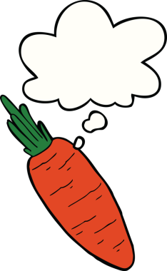 Bir insan tarafından çizilmiş düşünce baloncuklu havuç.