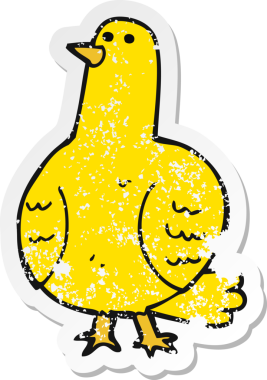 Bir insan tarafından çizilmiş karikatür kuşunun gerilmiş çıkartması.