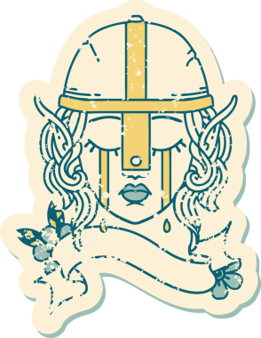 Retro Dövme Tarzı Ağlayan Elf Savaşçısı karakteri bir insan tarafından çizilmiş