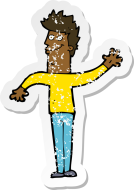 Bir insan tarafından çizilmiş, mutlu, el sallayan bir çizgi filmin gerilimli yapıştırması.