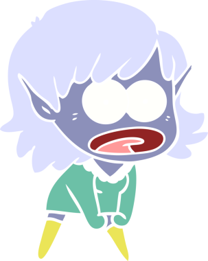 Düz renkli çizgi film bir insan tarafından çizilmiş elf kızı şok etti.