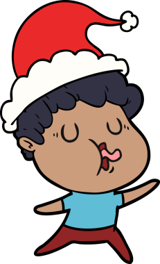 Bir insanın çizdiği Noel Baba şapkasıyla şarkı söyleyen bir adamın el çizimi.