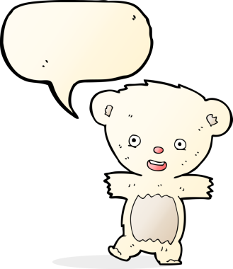 Bir insan tarafından çizilmiş konuşma balonlu oyuncak ayı yavrusu.