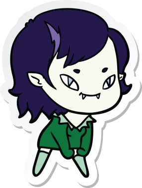 Bir insan tarafından çizilmiş, karikatür dostu vampir bir kızın çıkartması.