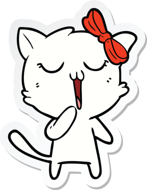 Bir insan tarafından çizilmiş çizgi film kedisinin çıkartması.