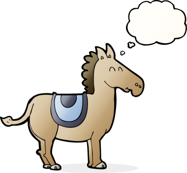 Bir insan tarafından çizilmiş düşünce baloncuklu çizgi film eşeği.