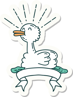 Bir insan tarafından çizilmiş dövme stili yüzen ördek çıkartması.