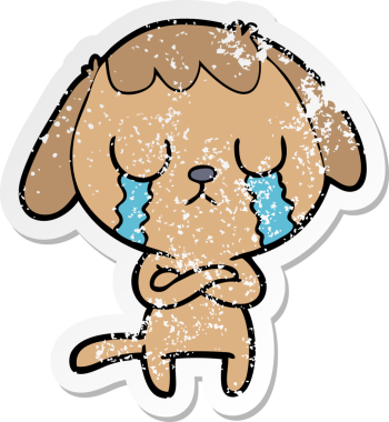 Bir insan tarafından çizilmiş ağlayan şirin bir köpeğin sıkıntılı çıkartması.