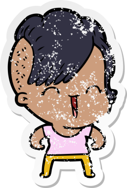 Bir insan tarafından çizilmiş mutlu bir hippi kızın sıkıntılı çıkartması.