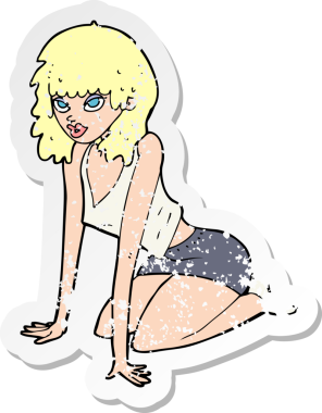 Bir insan tarafından çizilmiş seksi pozlar veren karikatürlü bir kadının gerilimli çıkartması.