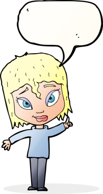 Bir insan tarafından çizilmiş konuşma baloncuğu fikri olan bir karikatür kadın.