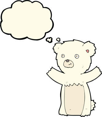 Bir insan tarafından çizilmiş düşünce baloncuklu kutup ayısı yavrusu.