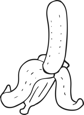 Bir insan tarafından çizilmiş siyah beyaz karikatür muz.