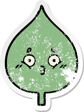 Sevimli bir çizgi film karakterinin sıkıntılı çıkartması. Bir insan tarafından çizilmiş ifade yaprağı.