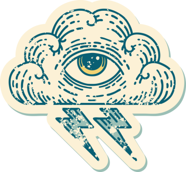 Bir insan tarafından çizilmiş her şeyi gören bir göz bulutunun sembolik dövmeli resmi.