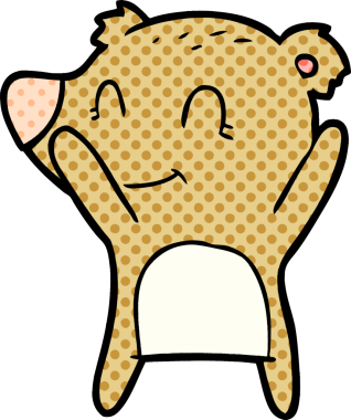 Bir insan tarafından çizilmiş gülümseyen ayı çizgi filmi.